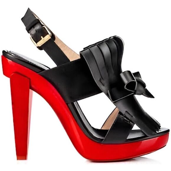 Christian Louboutin Soclogolfi 120 Platform Slingback Sandals Black Red 36 - Picture 2 of 4